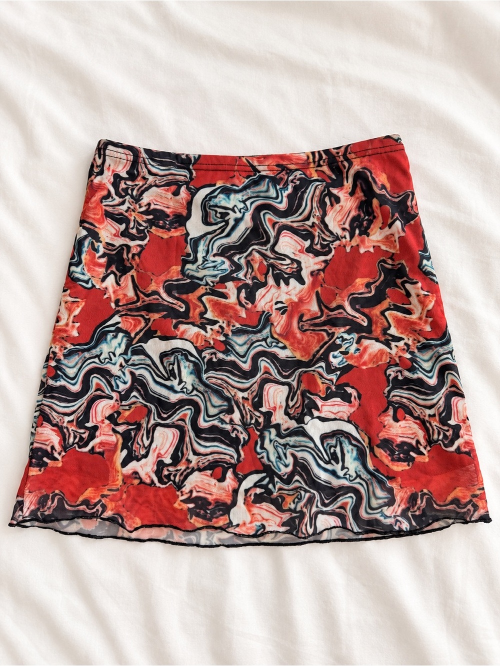 Tiger Mist Red Marble-Print Mini Skirt